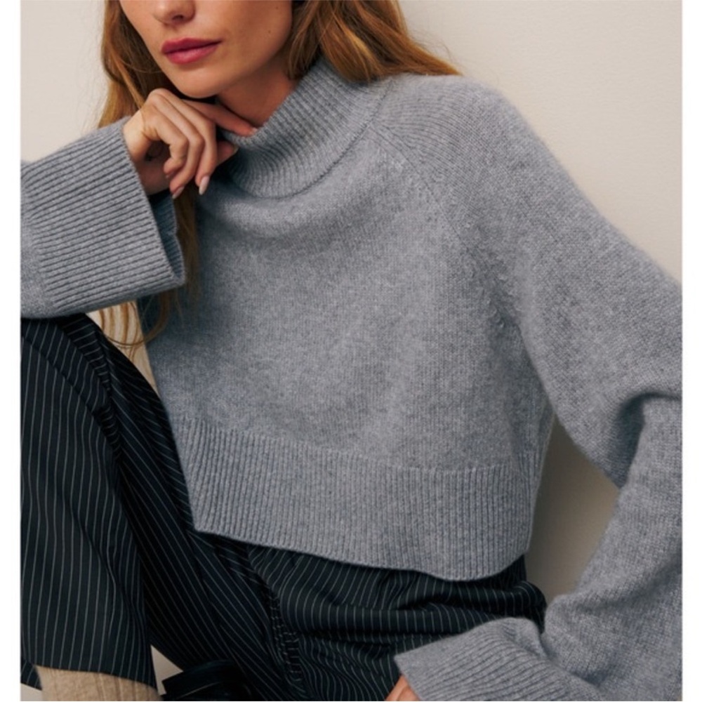 Reformation garett cropped mock neck sweater - husky grey